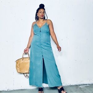 Love Stitch Elegant Teal Slip Midi Dress, Fits M